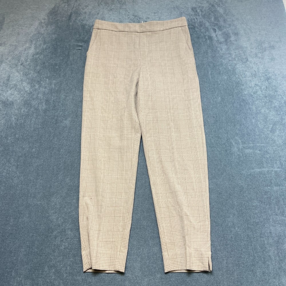Banana Republic Hayden Pants Women 4 Gray Beige Houndstooth Flat Front Side Slit